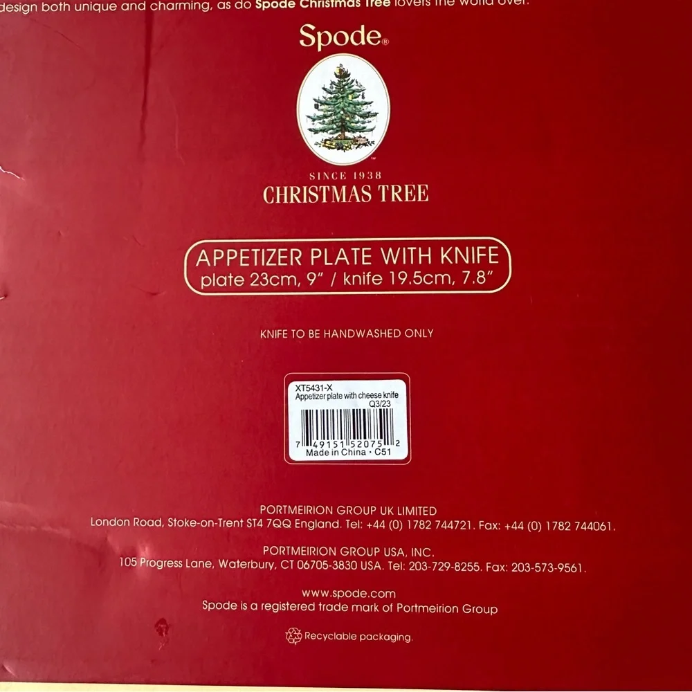 NIB Spode Christmas Tree Appetizer Plate with Knife 9”, Unopened